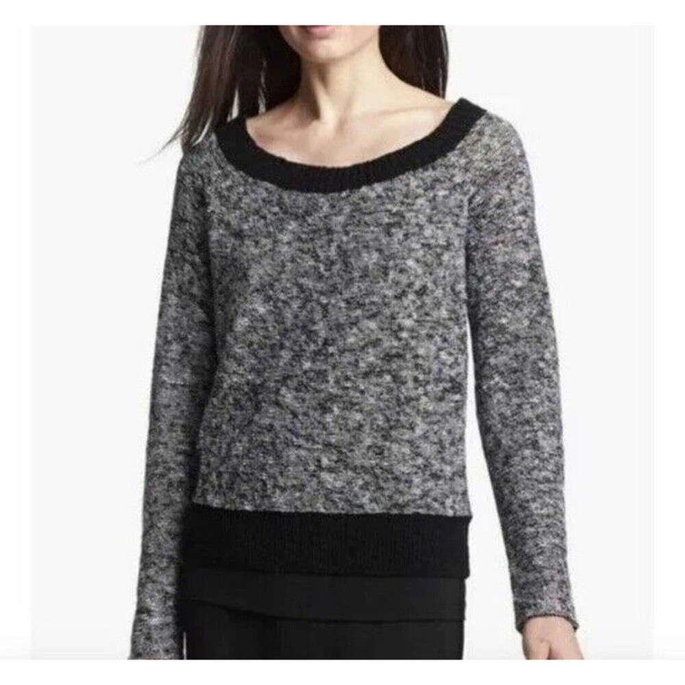 Eileen Fisher Small Linen/Cotton Sweater Black/White Minimalist Neutral Top Soft